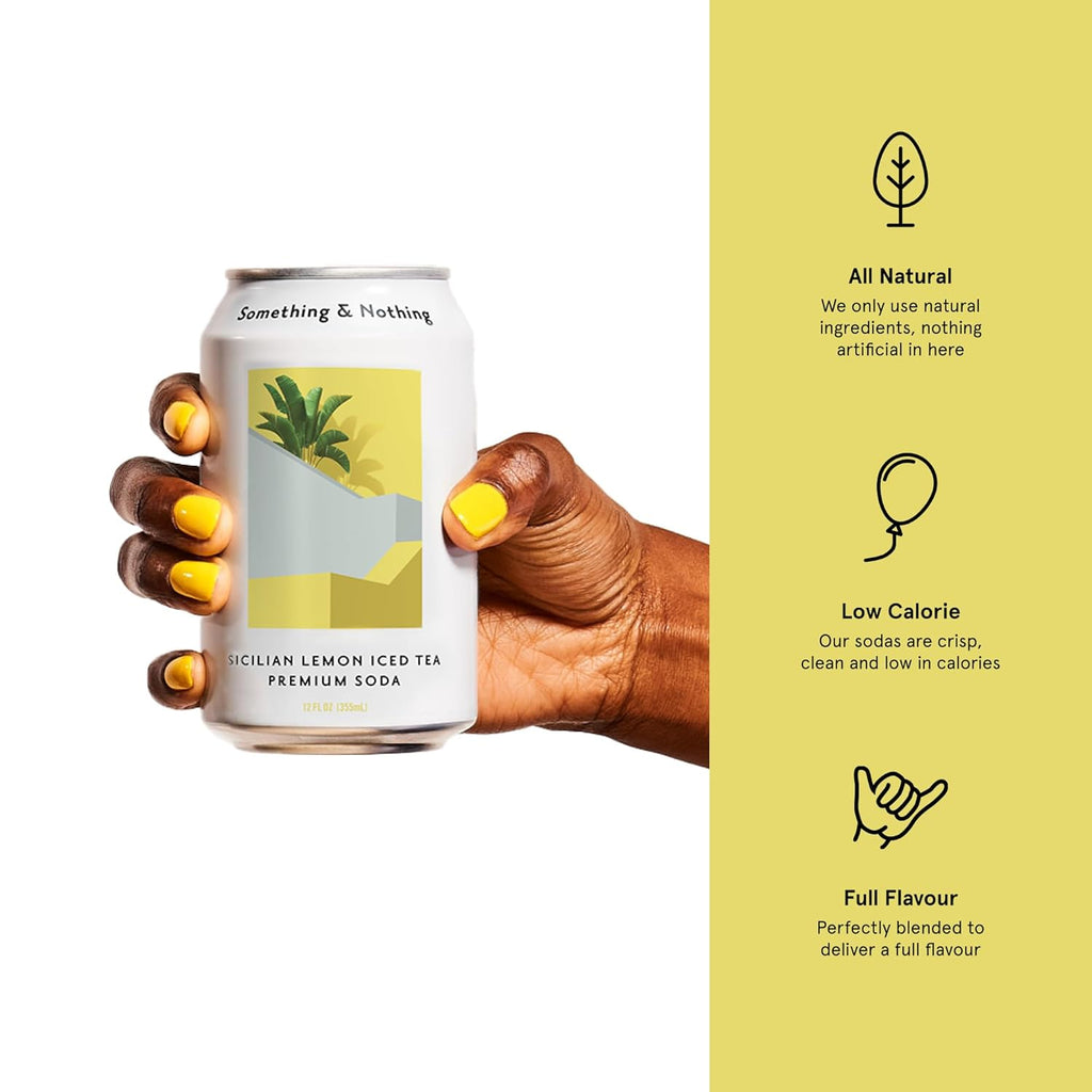 Something & Nothing Flavoured Sparkling Water - Lightly Carbonated, Full Flavoured with Added Grape & Lemon Juice | Vegan & Low Calorie Soda with Rooibos| 355ml Cans, Pack of 12 (Sicilian Lemon Iced Tea)