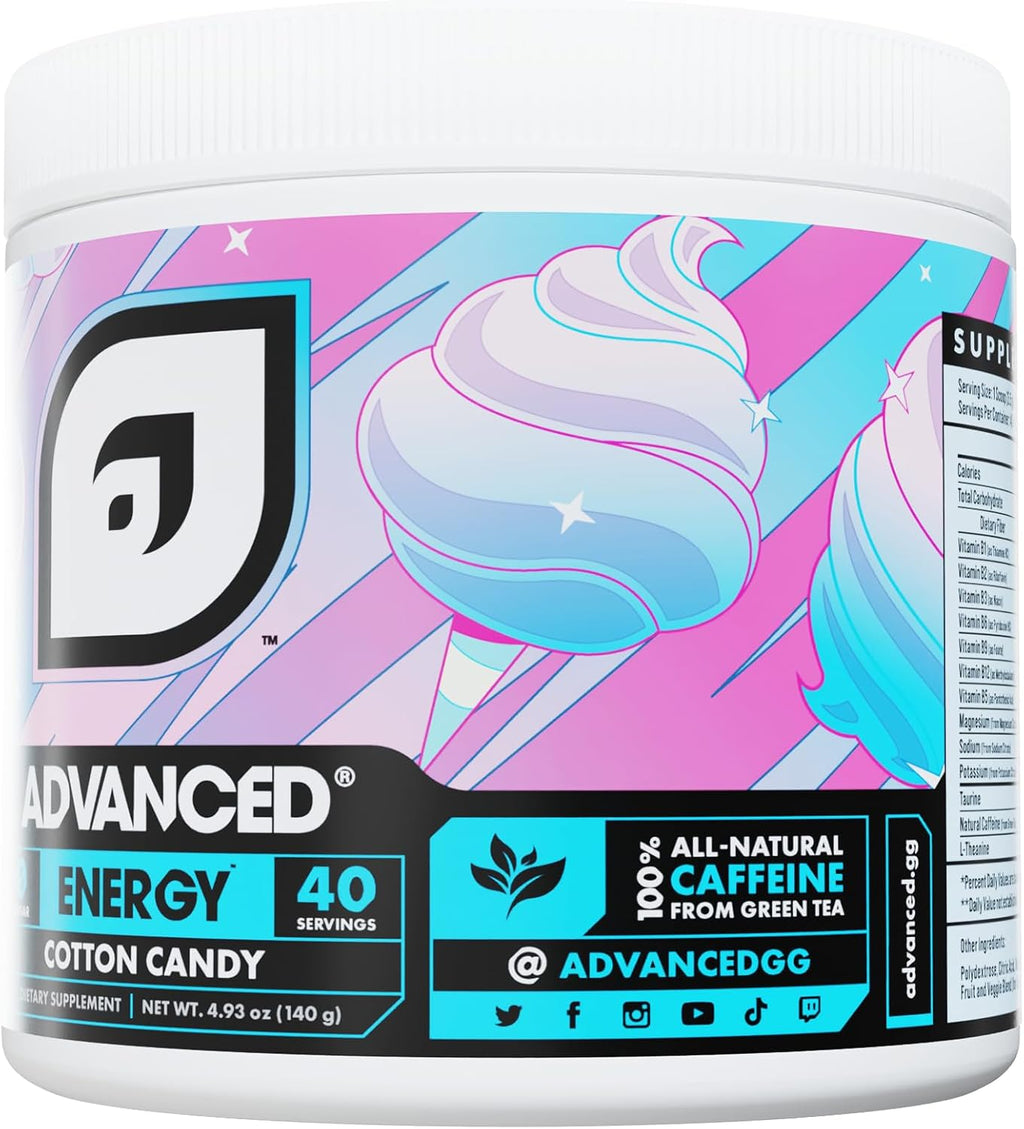 Advanced Energy - Energy Boosting Formula with Electrolytes for Hydration - L-Theanine to Combat Jitters - Sugar Free & Keto Friendly - No Maltodextrin (40 Servings) (Cotton Candy)