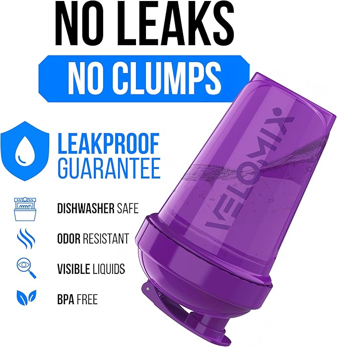 VELOMIX -4 PACK- 20 OZ Protein Shaker Bottles for Protein Mixes, Shaker Cups for Protein Shakes, Small Shaker Bottle Pack, Shaker Cup, Shakers for protein Shakes (Purple Bloom)