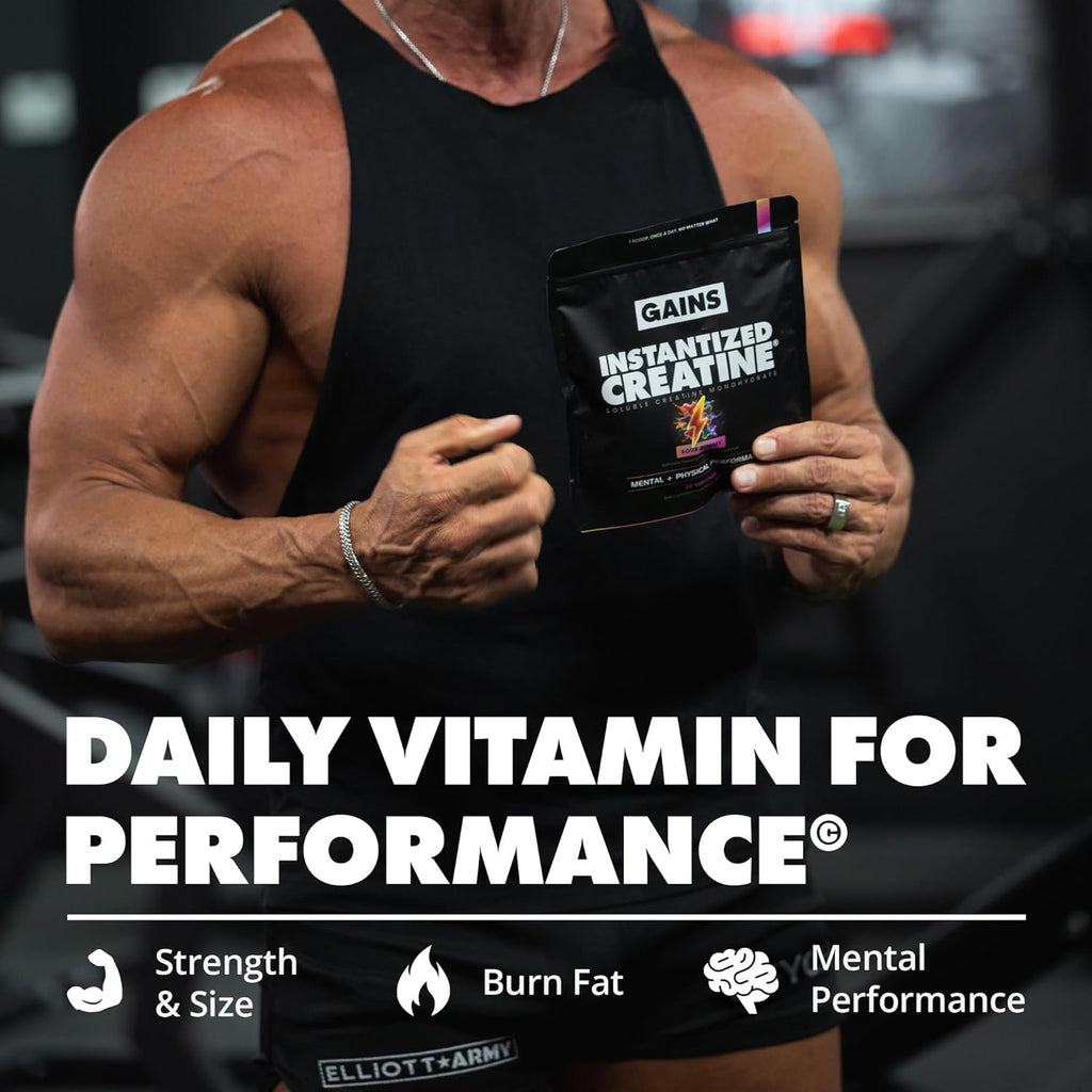 Gains in Bulk Instantized Creatine Monohydrate for Women and Men, Soluble Pre Workout Powder, Supports Muscle Building, Strength and Performance, Bodybuilding Supplements, Sour Gummy, 30 Servings