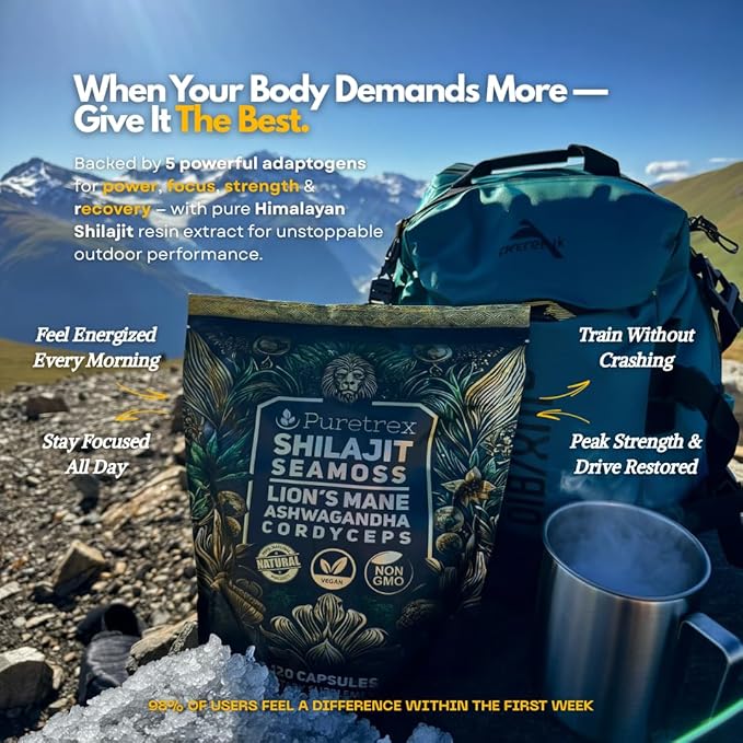 Shilajit Seamoss Capsules with Lion's Mane, Ashwagandha, and Cordyceps – 120 Vegan Capsules for Energy, Focus, and Wellness
