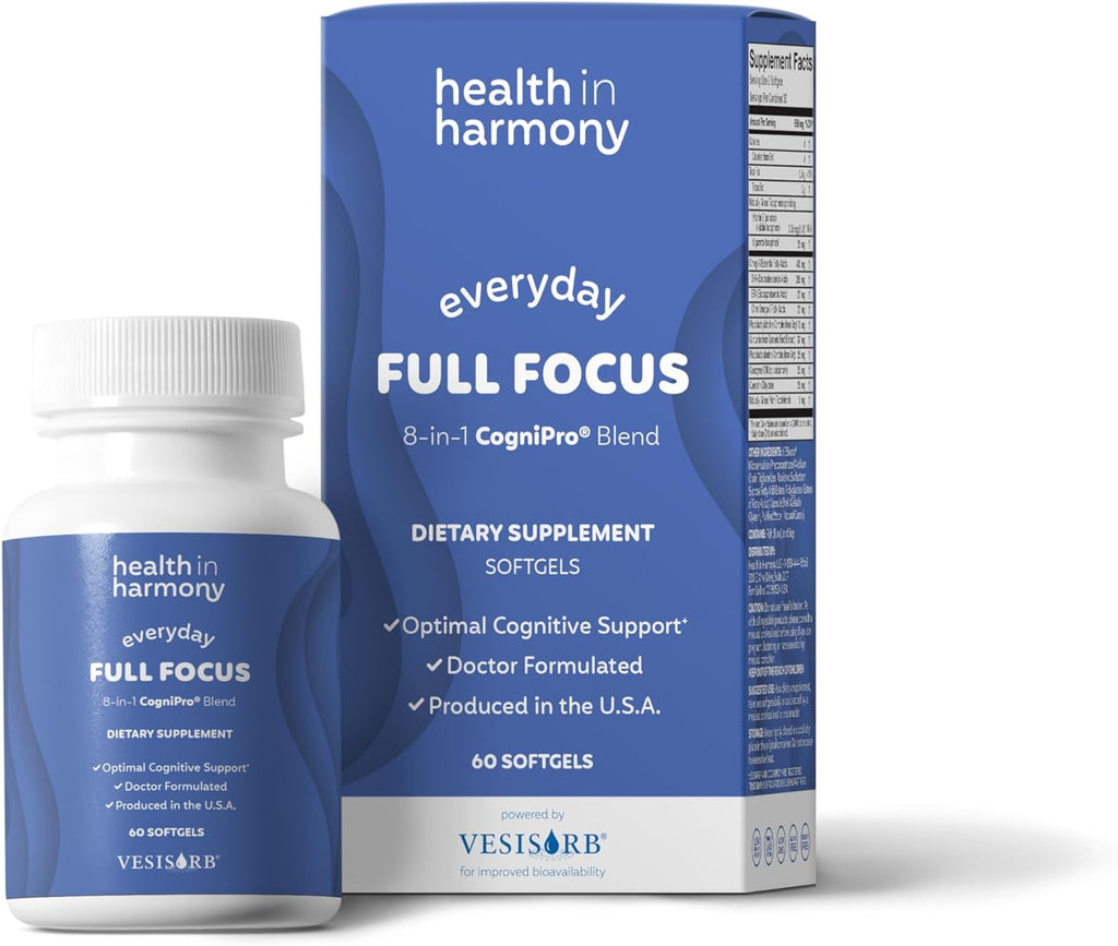 Everyday Full Focus - 8 Super Antioxidants for Cognitive Support (Omega-3 DHA, Phosphatidylcholine & Phosphatidylserine) & utilizes VESIsorb® (60 ct)