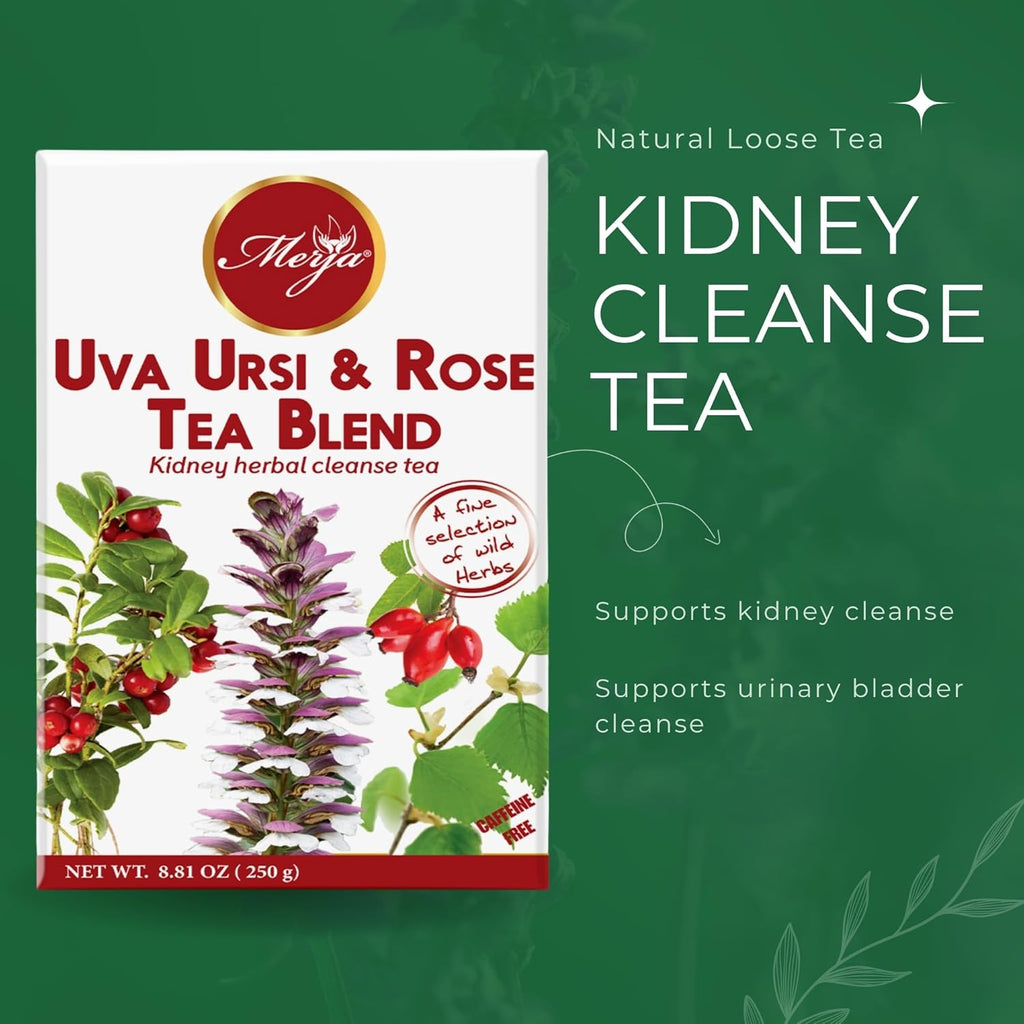 Merja Herbs Uva Ursi & Rose Tea - Kidney Support & Cleanse - Mediterranean Loose Tea - Caffeine Free - 100% Natural & Premium Quality 250gr 8.82 oz