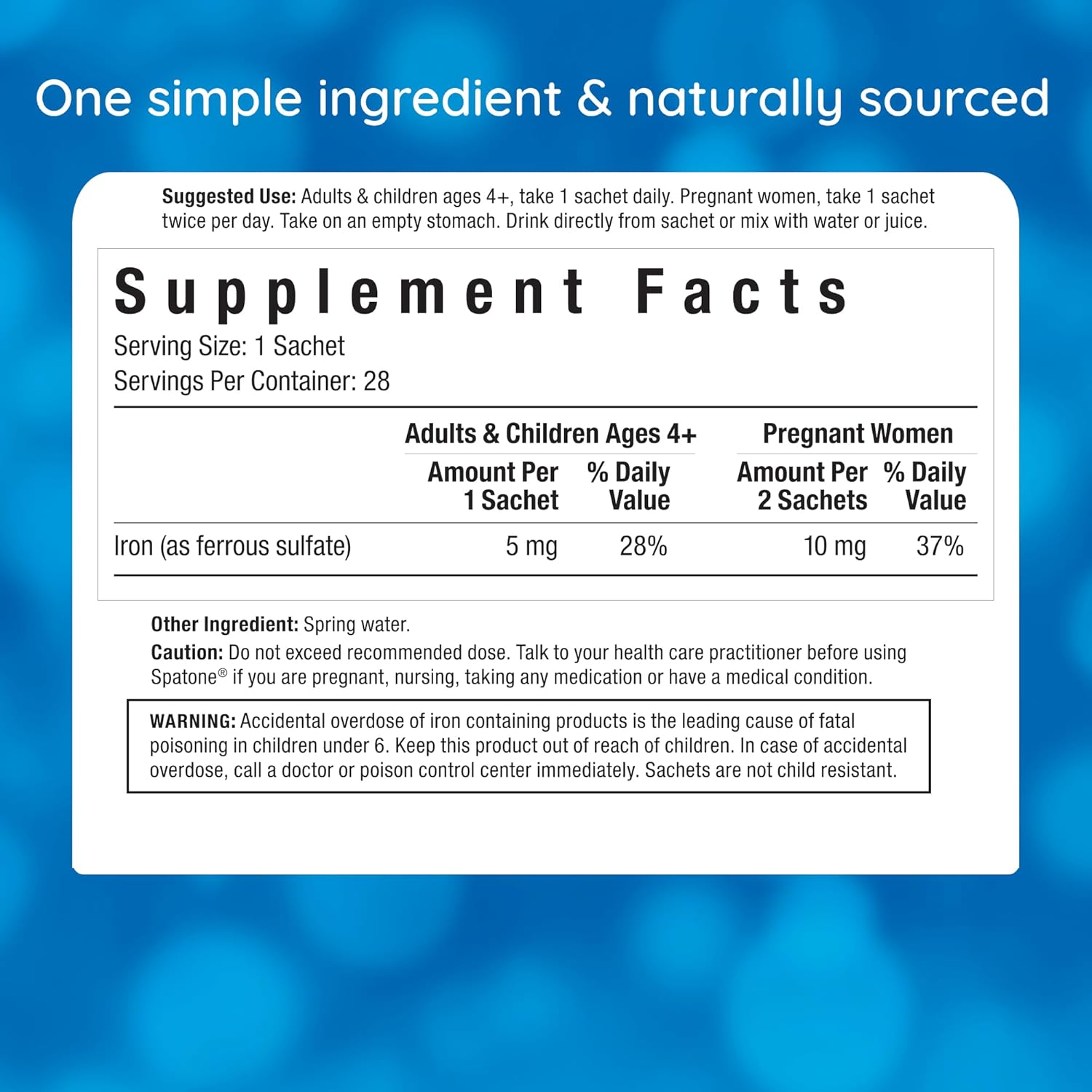 Spatone Natural Liquid Iron Supplement for Women - Men & Kids Ages 4+ - Ideal During Pregnancy - Easily Absorbed & Gentle - Vegan - Vegetarian - Original Flavor - 28-Day - 5mg of Iron Per 20mL Sachet