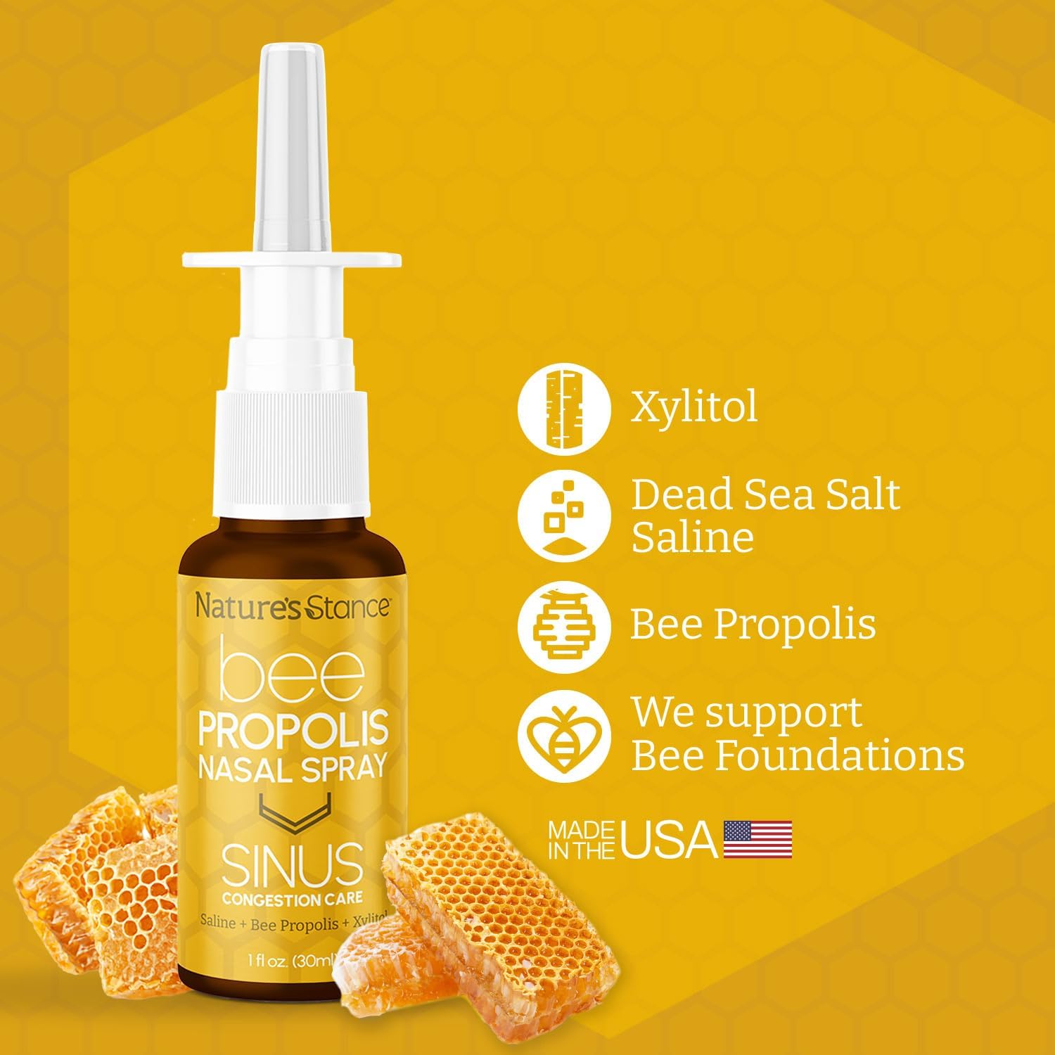 Nature's Stance Bee Propolis Nasal Spray – Saline & Xylitol Blend – Gentle, pH-Balanced Nasal Cleanser – 30ml