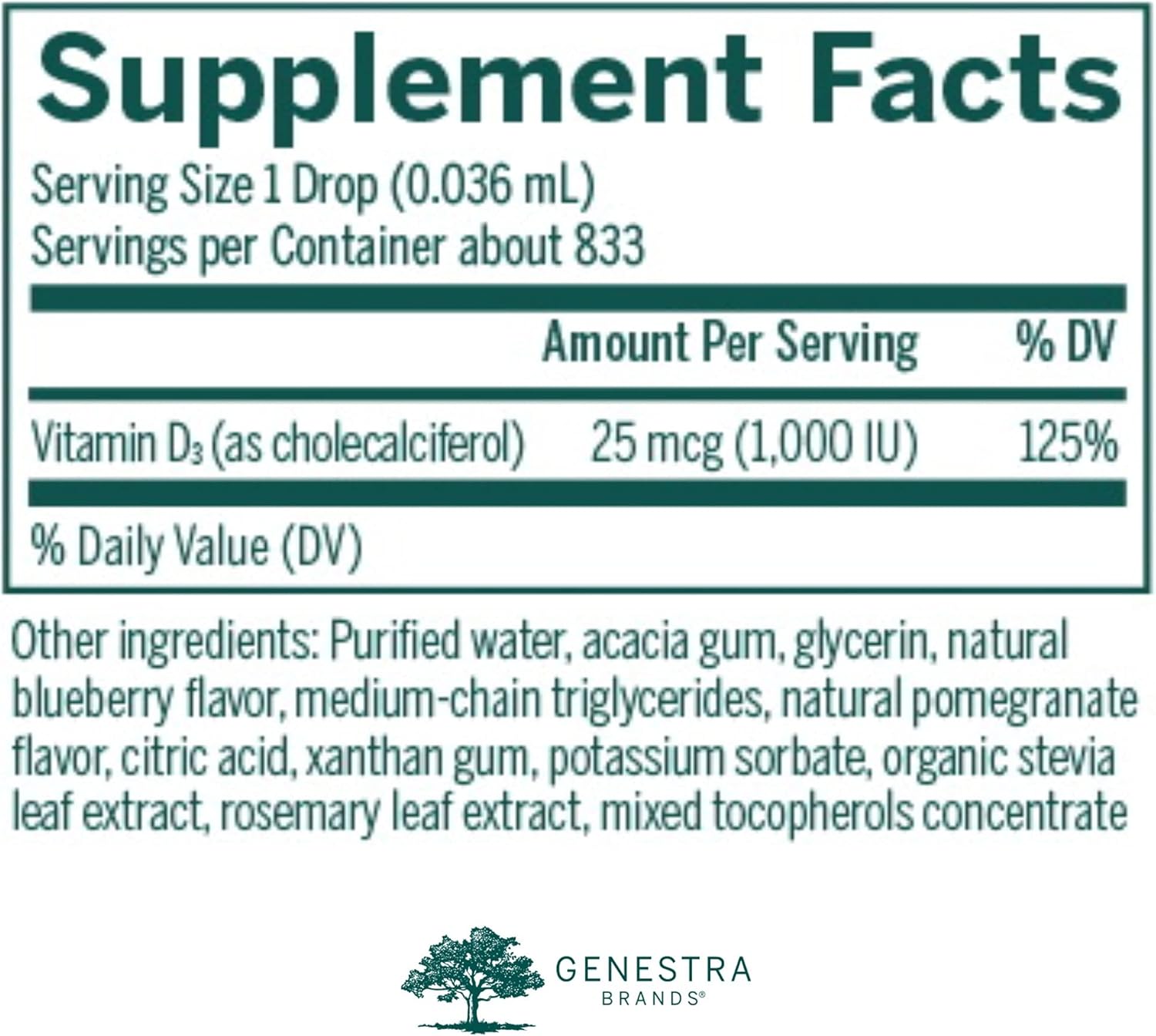Genestra Brands D-Mulsion 1000 - Liquid Vitamin D Supplement - Natural Berry Flavor - 1 Fl Oz
