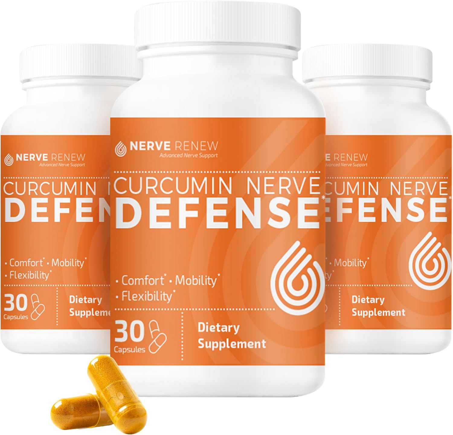 NERVE RENEW Curcumin Nerve Defense with Meriva Curcumin Phytosome for Complete Nerve Nourishment and Comfort - Optimized with Black Pepper Extract - 3 Pack