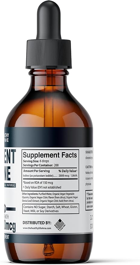 Nascent Iodine Supplement | 2800mcg | Potassium Iodide | Iodine Drops | 100% Vegan | Clear Color | Large 2oz