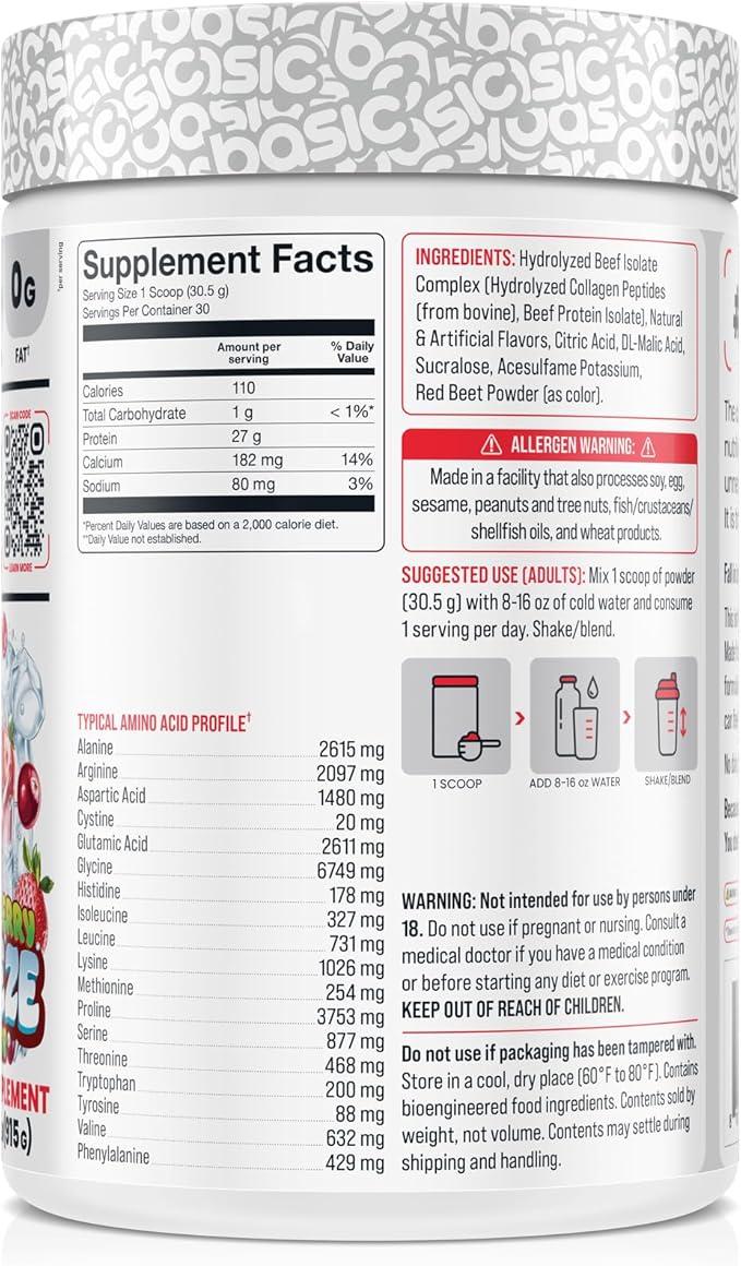 Hydrolyzed Clear Beef Isolate Protein Powder, 27g Protein, 9 Essential Amino Acids, Gluten-Free, Fat-Free, Sugar-Free, Dairy-Free, Lactose-Free, Supports Muscle Protein Synthesis