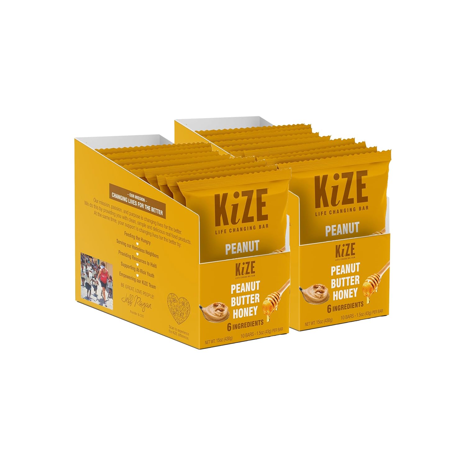 KiZE Energy Bars - Peanut Butter Honey - 20-Count - Gluten Free, Dairy Free, Non-GMO, and High Protein Meal Replacement Energy Bars, Clean and Simple Food Ingredients - 7g High Protein Snacks (20 Count)