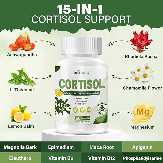 Cortisol Supplement, 15-in-1 Cortisol Manager with Ashwagandha, L-Theanine & Magnesium, Supports Cortisol Health, Relaxation & Restful Sleep, 300 Capsules