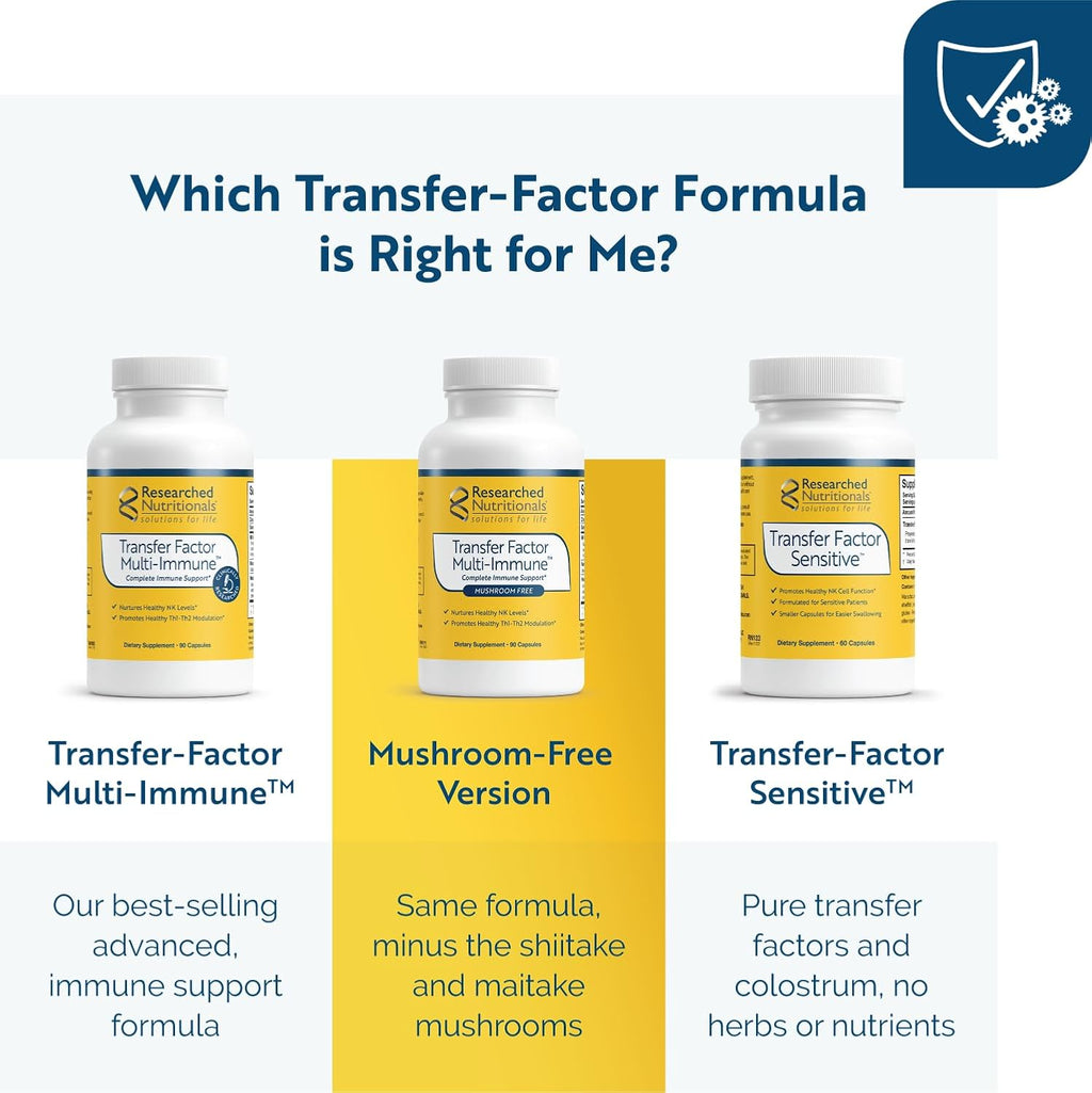 Researched Nutritionals Transfer Factor Multi-Immune Colostrum Supplement - Mushroom-Free Immune Support with Zinc, Beta Glucan, and Green Tea - Backed by Clinical Research (90 Capsules)