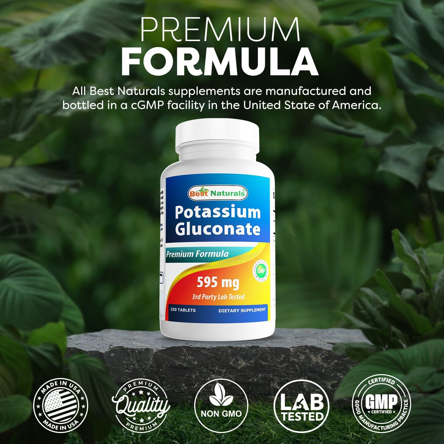 Best Naturals Potassium Gluconate 595 mg 250 Tablets (250 Count (Pack of 3))
