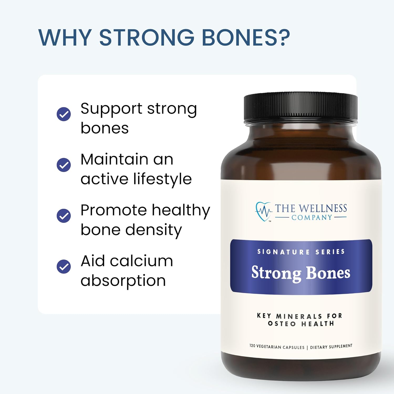 The Wellness Company Strong Bones | 120 Capsules (2-Month Supply) | Made with Key Minerals to Help Build Bone Strength | Non-GMO, Vegan, Gluten Free | for Supporting Bone Strength and Health