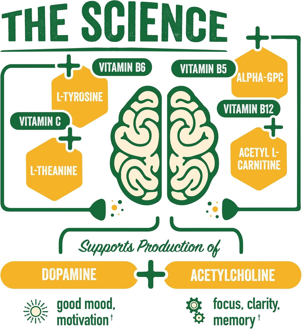 BrainJuice Brain Support Shot, Gluten Free Supplement Shots for Energy & Focus, Healthy Drinks with Alpha GPC, Vitamin B & Organic Green Tea Extract Caffeine, Peach Mango, 2.5 fl oz, 12 Pack