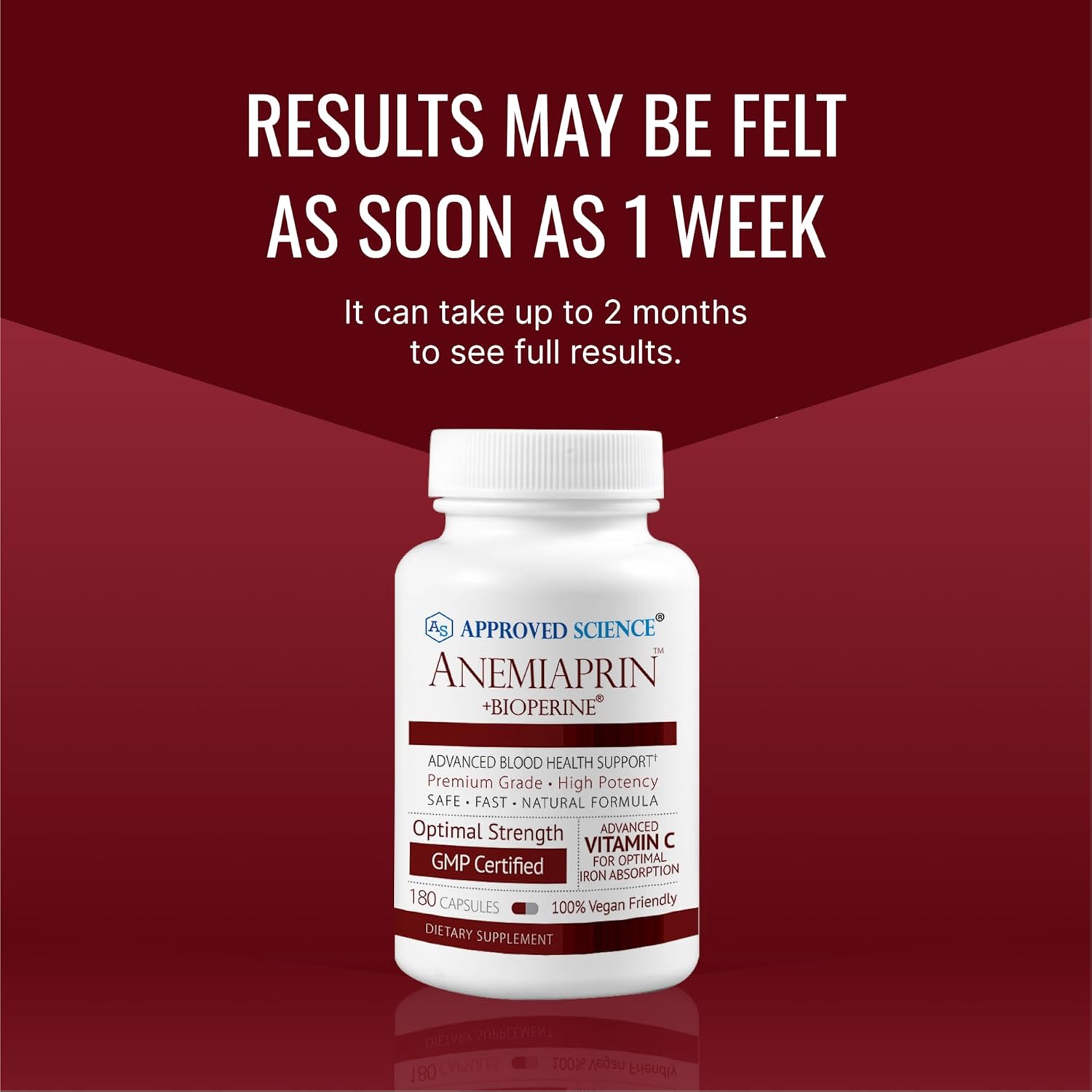 Approved Science Anemiaprin - Absorbable Iron, Vitamin C - Gentle On Stomach - 180 Capsules - 3 Month Supply - Non-GMO, Vegan
