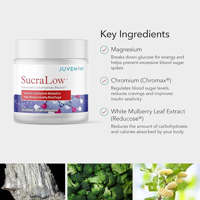 Juvenon SucraLow | Daily Carbohydrate Support & Vitality | Metabolism & Energy Supplement | 30 Capsules