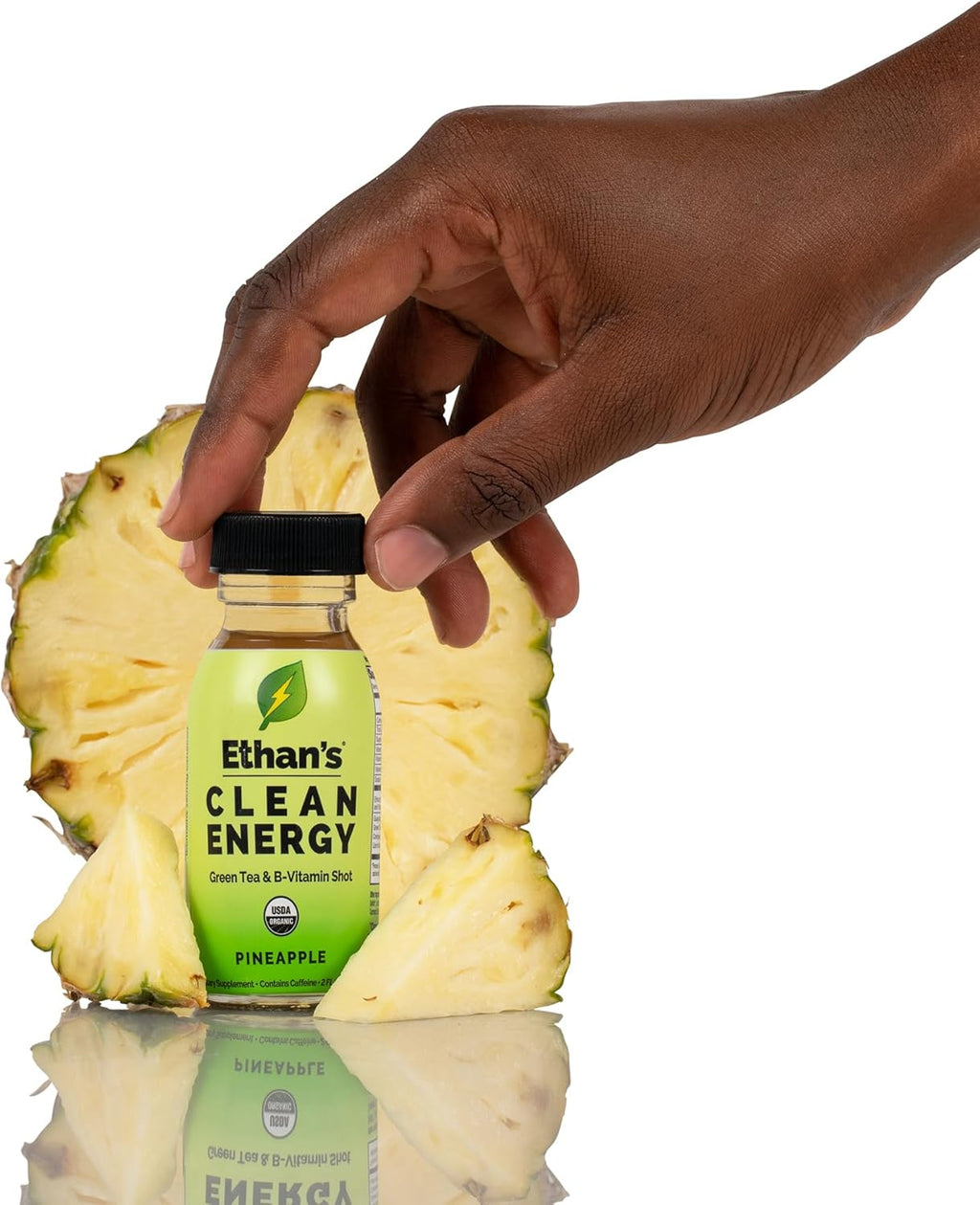 Ethan's Organic Clean Energy Shots Pineapple, Sugar Free Natural Pre-Workout Focus Boost, Gluten Free, Vegan, B6 & B12 Vitamin C with Green Tea Extract and Guayusa (12 Pack of 2oz Shots)