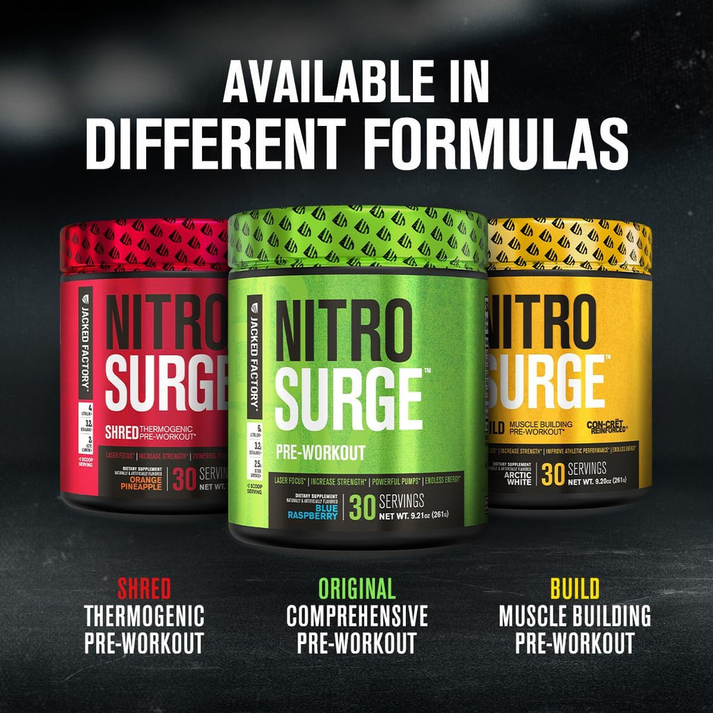 Jacked Factory NITROSURGE Pre Workout Supplement - Endless Energy, Instant Strength Gains, Clear Focus, Intense Pumps - NO Booster & Powerful Preworkout Energy Powder - 60 Servings, Cherry Limeade
