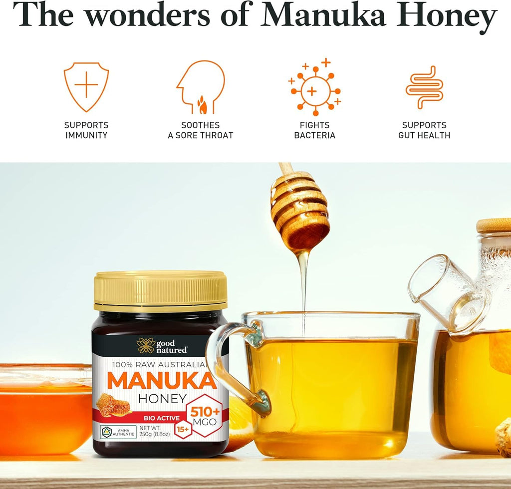 Good Natured Manuka Honey (MGO 510+) - High Grade Raw Manuka Honey Medical Grade, Non-GMO, Lab-Tested & AMHA Certified, BPA-free, 8.8 oz