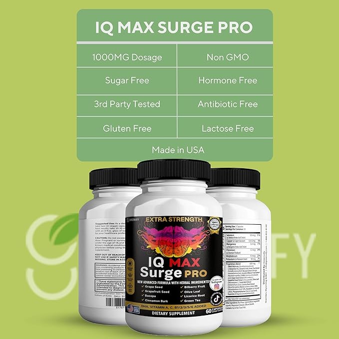 IQ Max Surge Pro Brain Supplement, Extra Strength with Herbal Ingredients, 60 Capsules, 30-Day Supply (3)