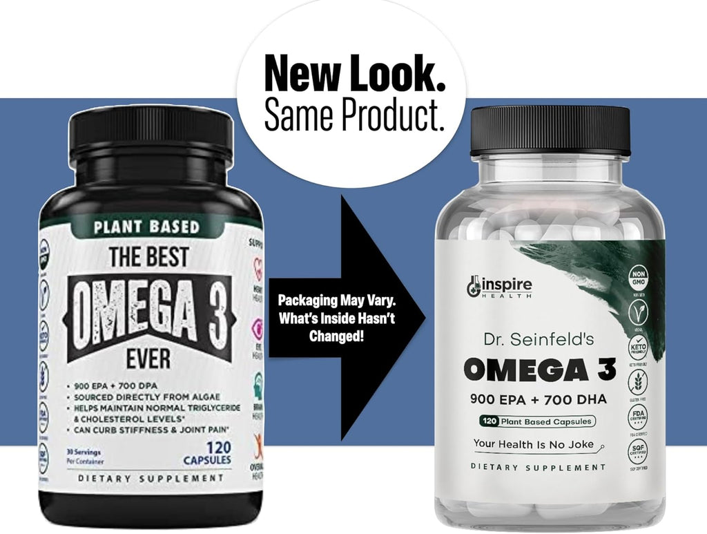 The Very Best Vegan Omega 3 Supplement - 120 Capsules - Algae Omega 3 Vegetarian Supplement - Plant Based Fish Oil Alternative - EPA DHA Supplement - Made in The USA - Heart Stress Relief Dr. Seinfeld