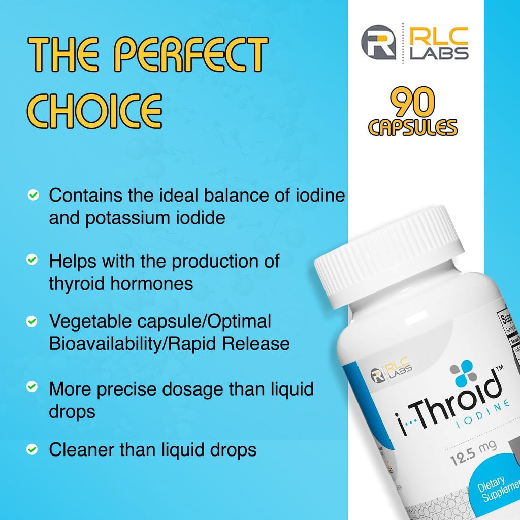 RLC Labs i-Throid 12.5 mg - Thyroid Supplements for Hypothyroidism, Iodide Supplements for Thyroid, Support Healthy Metabolism, Thyroid Support for Women and Men - 90 Vegetarian Capsules (Pack of 2)