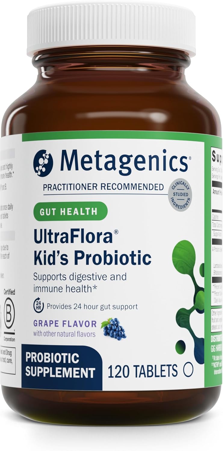 Metagenics UltraFlora Kids Probiotic - 10 Billion CFU - Children's Probiotic Blend - Digestive Health & Immune Health* - for Ages 3 & Up - 120 Count