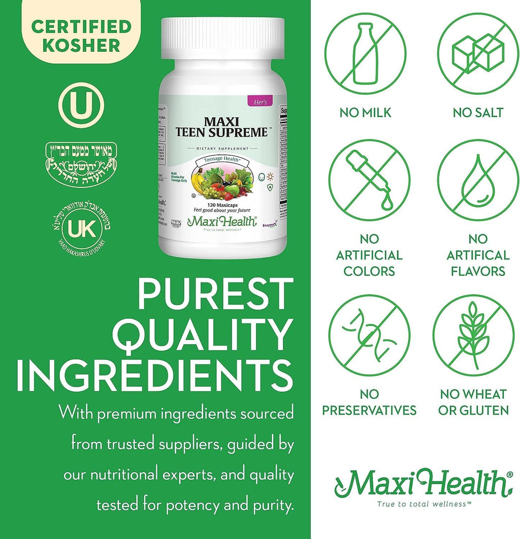 Teen Vitamins for Girls 12-17 - Teen Multivitamin D3, Iron, Calcium, Biotin, Zinc, Digestive Enzymes – Teenager Girl Multi Vitamins for Healthy Skin, Immune & Mood Support – 120 Count