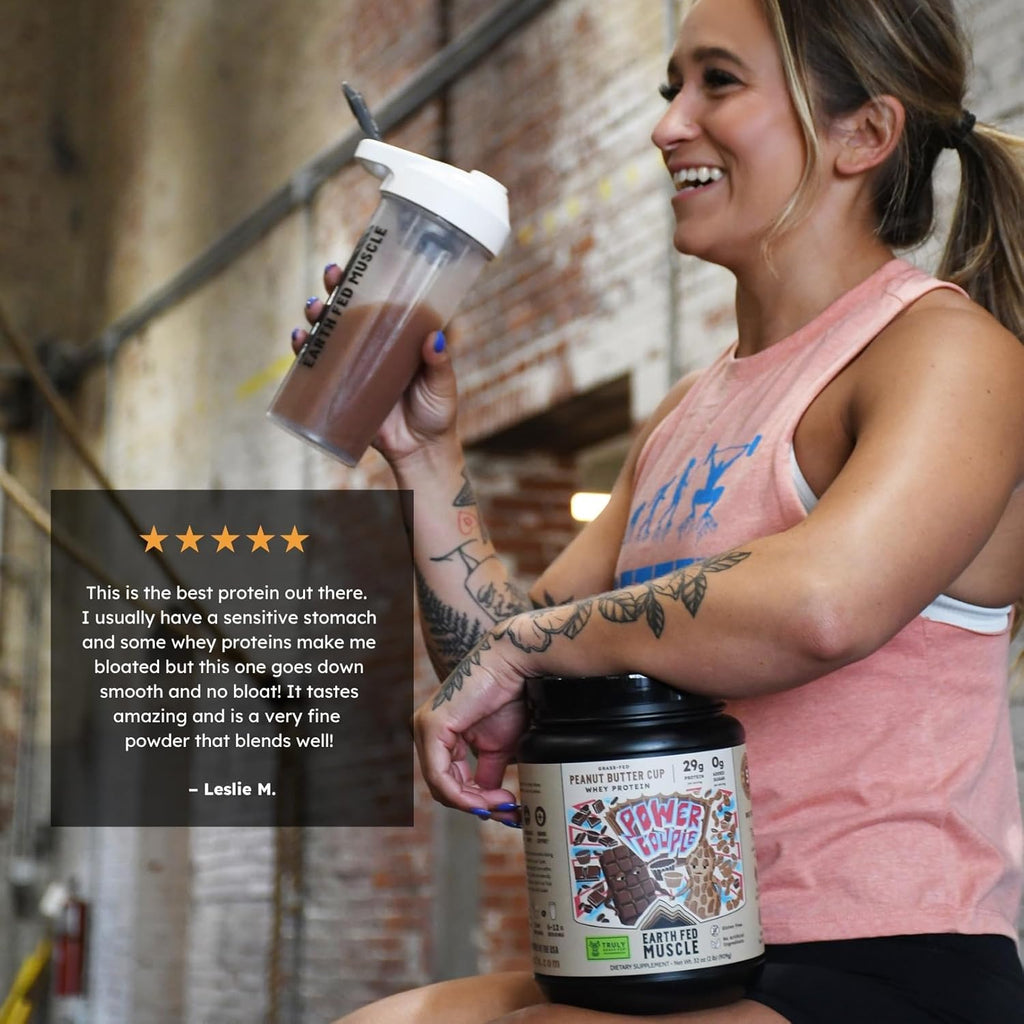 Earth Fed Muscle Power Couple Peanut Butter Chocolate Truly Grass Fed Whey Protein Isolate - NSF-Certified. No Artificial Ingredients, Soy Free, Gluten Free, Non-GMO & Hormone Free 26 Servings