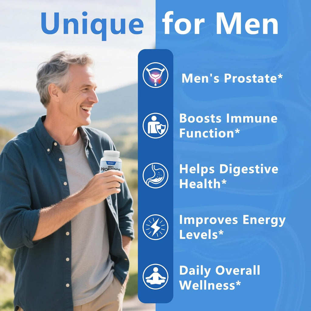 ZEBORA Probiotic for Men - 100 Billion CFU, Men's Probiotics for Gut Health, Prebiotics + Enzymes + Saw Palmetto + Cranberry, Daily Probiotic for Digestive Health, 180 Caps