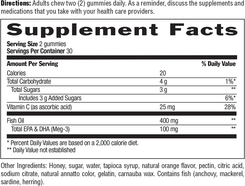 Country Life Omega-3 Honey Gummies – Cardiovascular & Brain Health Support – Non-GMO, Certified Gluten Free – Naturally Sweetened – 60 Gummies