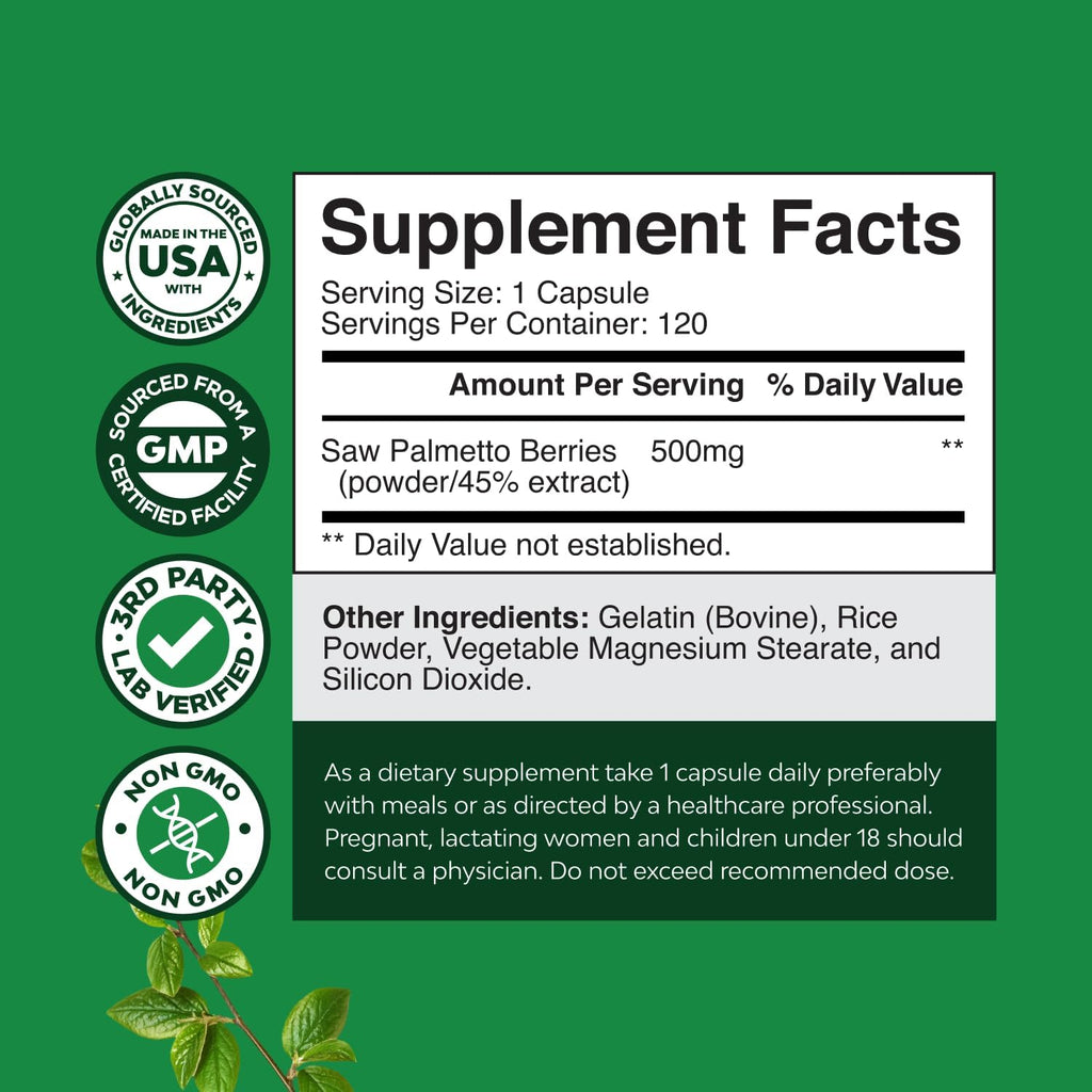 Natures Craft Extra Strength Saw Palmetto Extract - Advanced Saw Palmetto for Women and Men's Hair Health and Urinary Support with Plant Sterols & Flavonoids - Potent Herbal Supplement 120 Capsules