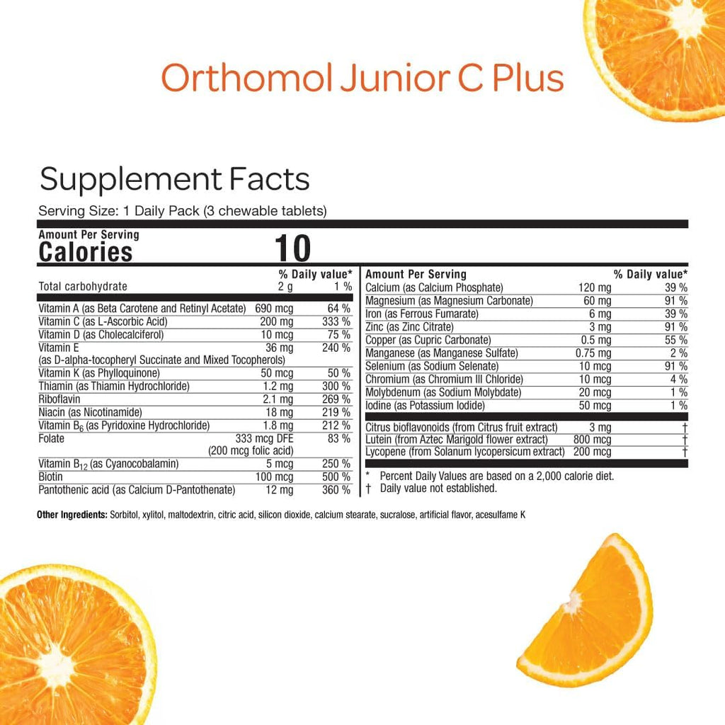 Orthomol Immun Junior C Plus, Kid's Multivitamin, Tangerine Flavor, 30-Day Supply