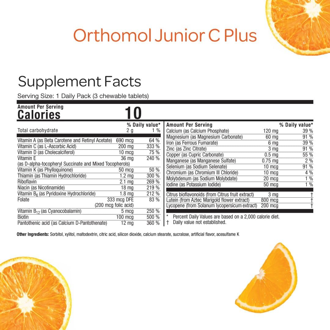 Orthomol Immun Junior C Plus, Kid's Multivitamin, Tangerine Flavor, 30-Day Supply