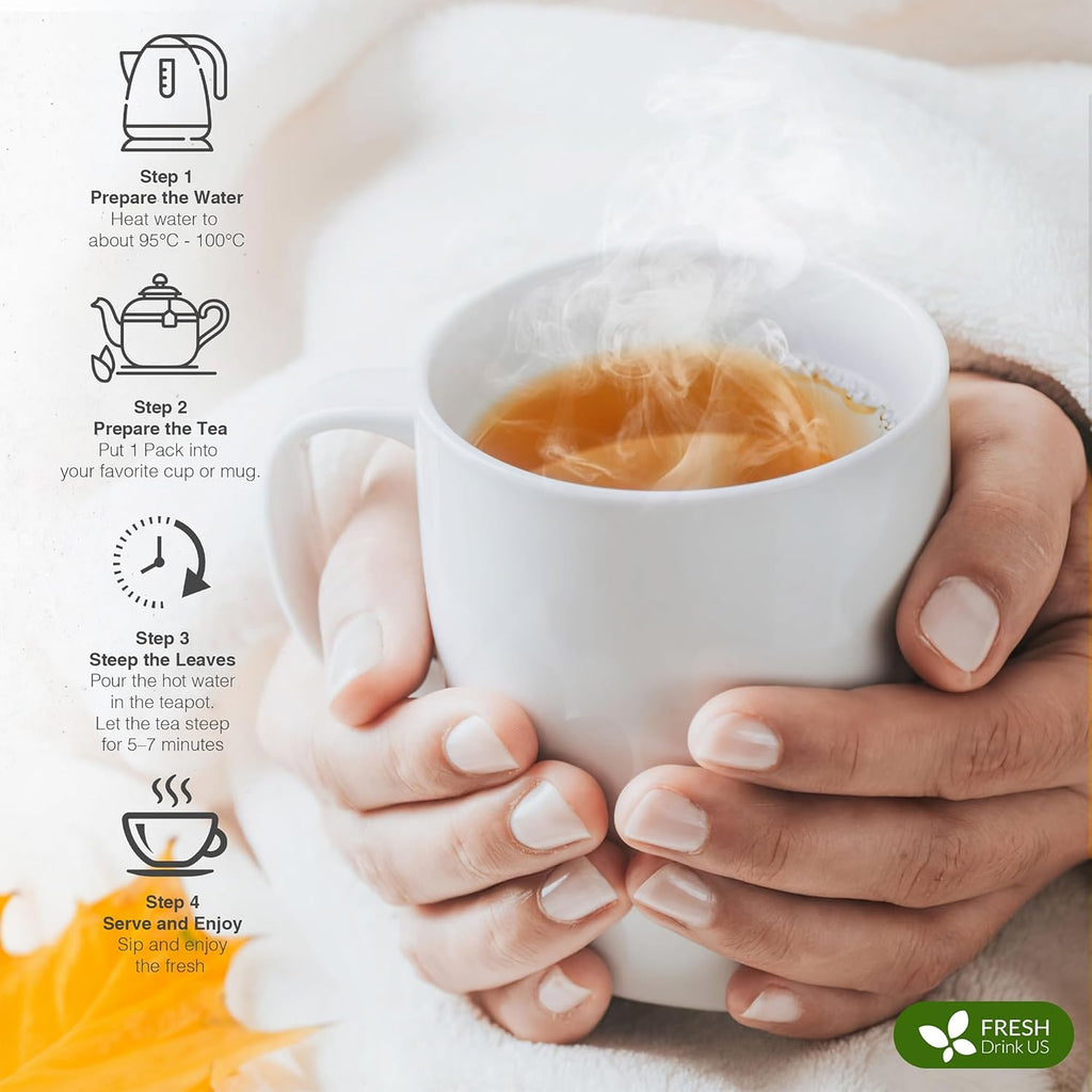 FreshDrinkUS, Memory Brain Booster Herbal Tea – 40 Tea Bags – Ginkgo Biloba, Gotu Kola, Lion's Mane & MCT Coconut Oil – Smooth, Earthy Flavor – Caffeine-Free – Daily Herbal Blend for Anytime Use