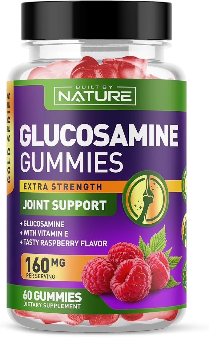 Built by Nature Glucosamine Gummies – Joint Support Supplement – Delicious Raspberry Flavor – Non-GMO – 60 Gummies