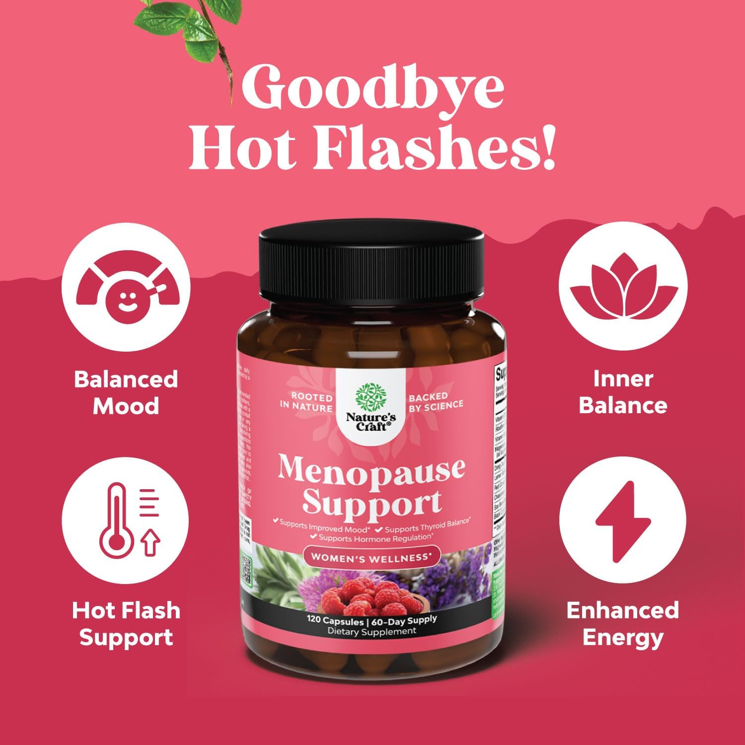 Complete Herbal Menopause Supplement for Women - Female Hormone Balance Capsules for Night Sweats Hot Flashes & Mood Swings with Dong Quai, Chaste Berry & Black Cohosh Root - 120 Count Pack