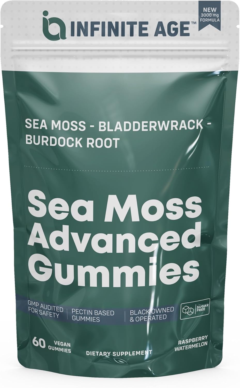 INFINITE AGE: Sea Moss Advanced Gummies, 60 Count - Delicious, Vegan, Made in USA - Irish Seamoss, Bladderwrack, Burdock Root - Overall Health, Immunity Support, Sea Moss Gummies for Women and Men