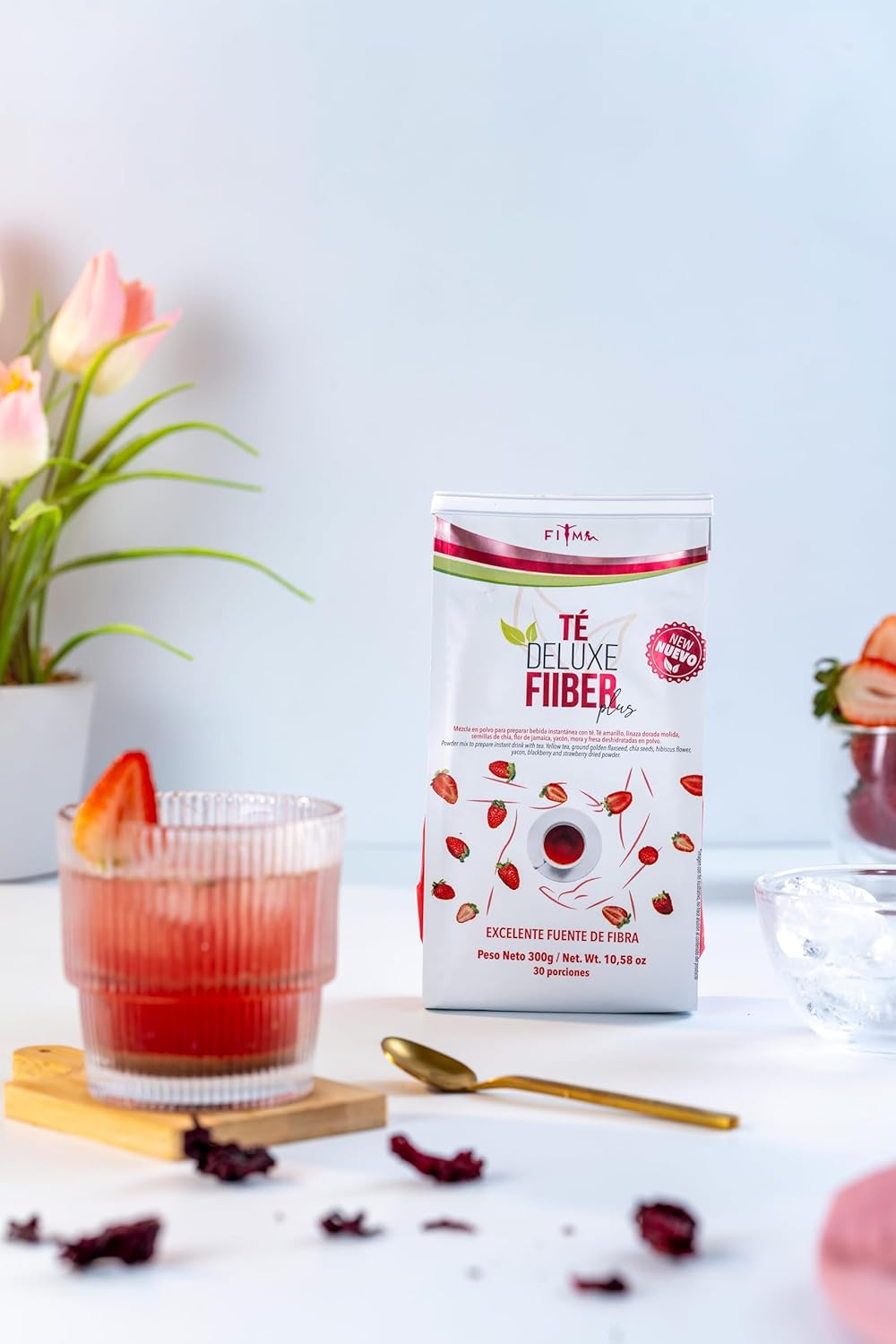 Fiber Plus Blend - Yellow Tea, Golden Flaxseed, Chicory Inulin, BlackBerry and Strawberry. Stevia-Sweetened. 30 Servings.