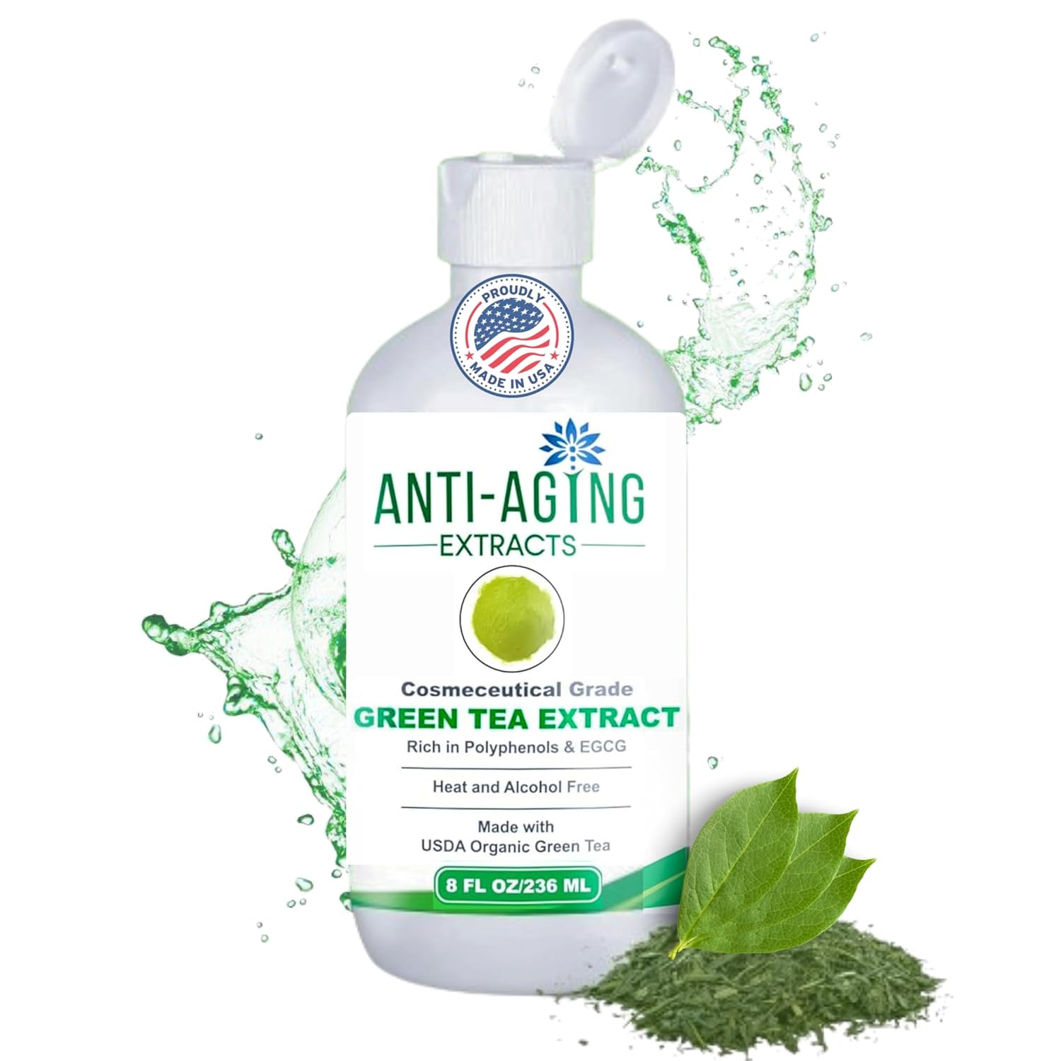 Green Tea Extract for Skin – Alcohol-Free, Cold-Processed Antioxidant Serum with USDA Organic Leaves – Cosmetic Grade for Face, Body and DIY Skincare Formulations - 8 fl oz