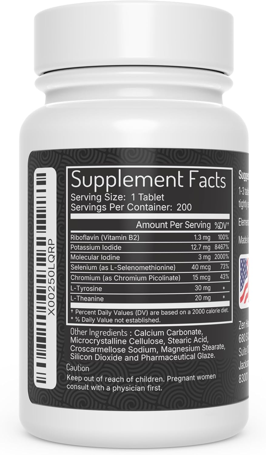 Zen Haus 12.5 mg with Selenium (as Selenomethionine) and More - 200 Tablets - Thyroid Plus Immune Support - High Potency Iodine Tablets - Compare to Lugol's Iodine Pills