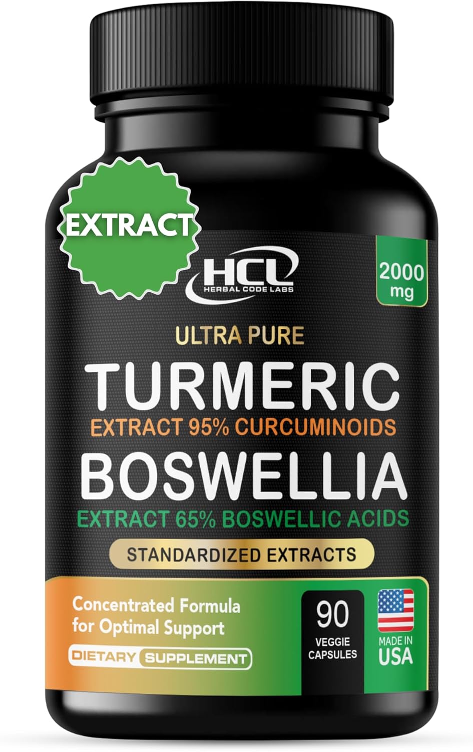 Turmeric Boswellia Extract Supplement 2000 mg – Extra Strength Boswellia Serrata with Turmeric Curcumin - 95% Curcuminoids and 65% Boswellic Acid - Standardized High Potency - Made in USA