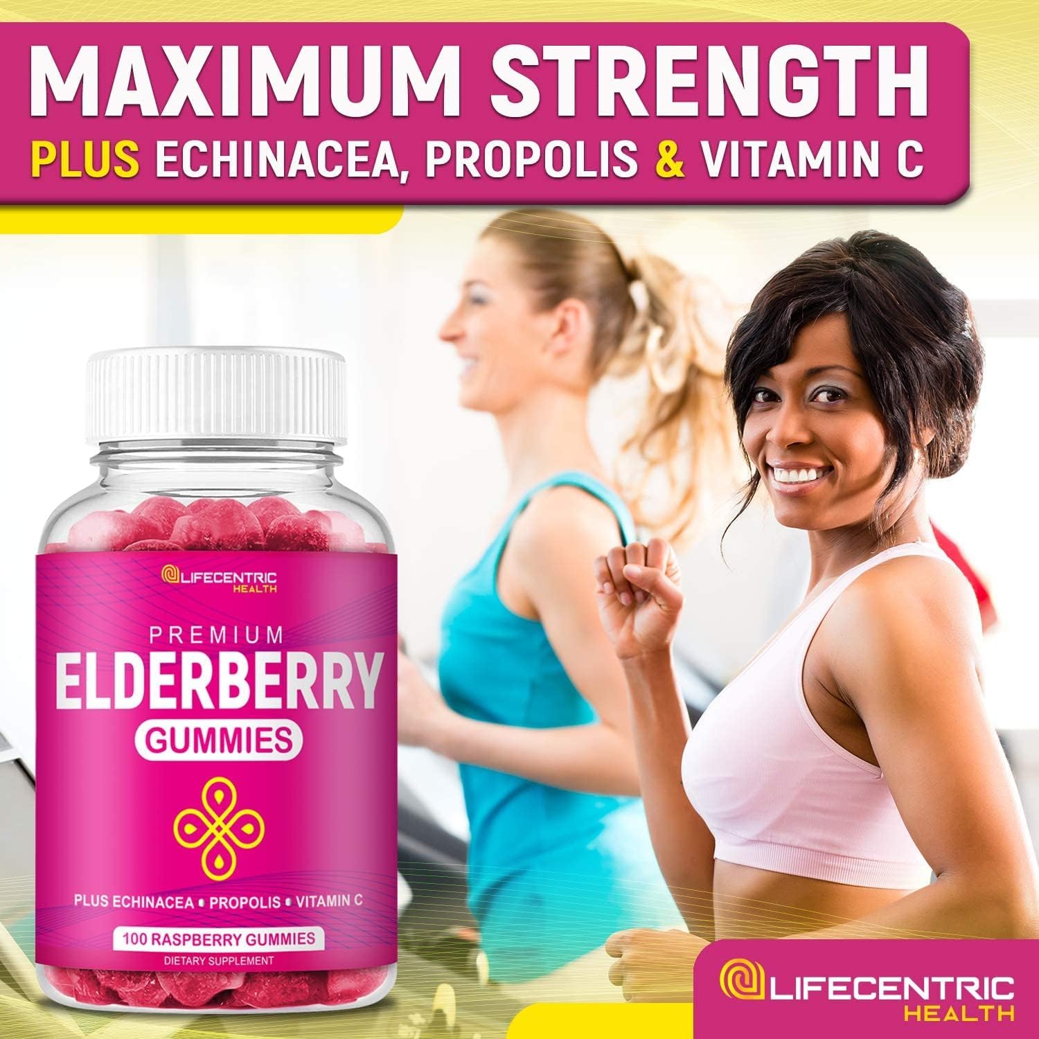 Elderberry Gummies for Kids & Adults Plus Vitamin C, Propolis & Echinacea Delicious Raspberry Gummy