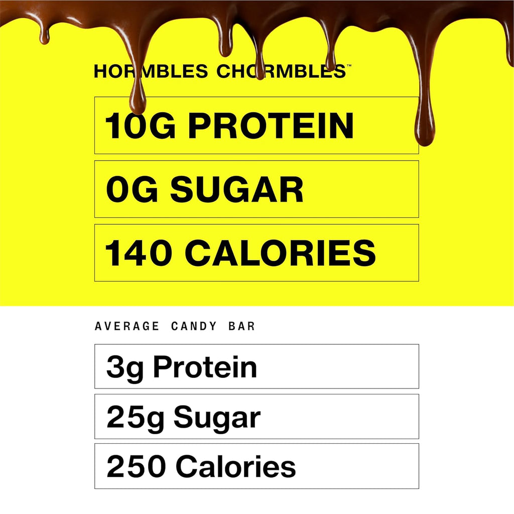 Hormbles Chormbles Protein Candy Bars, Salted Fudge, 10g Protein, 0g Sugar, 140 Calories, Fudge Chocolate Candy With Crunchy Pieces and Salt, Sugar Free Snacks or Dessert, 1.13 Oz, 12 Pack