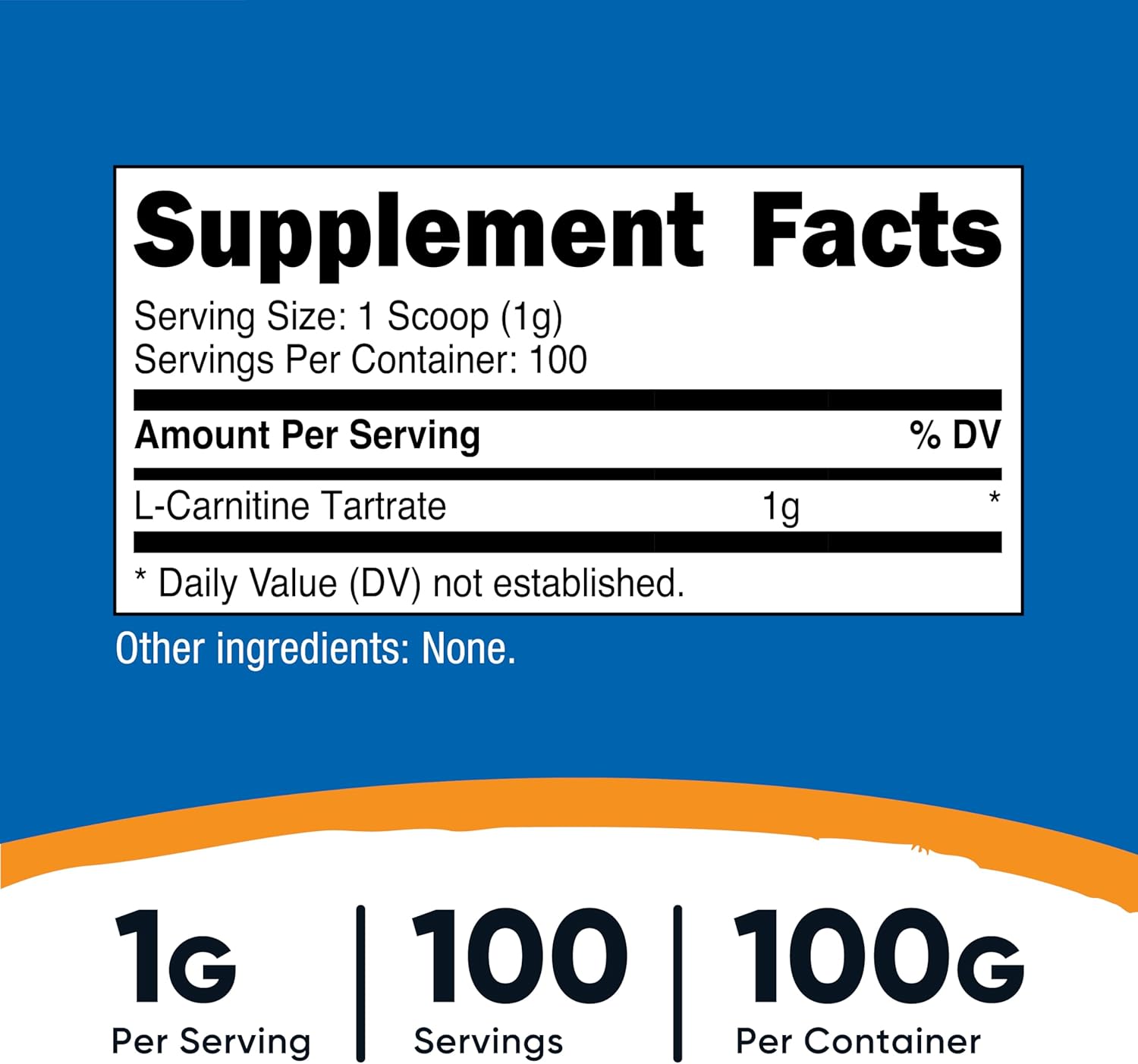 Nutricost L-Carnitine Tartrate Powder (100 Grams) - 1 Gram per Serving; 100 Servings