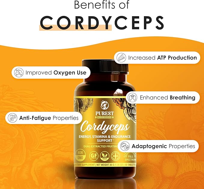 Cordyceps Mushroom Extract Tablets - 30g Monthly Supply - Dual-Extraction Fruiting Body - 35%+ Beta-glucans + Active Compounds - Pure Organic Cultivation - No Fillers or Additives