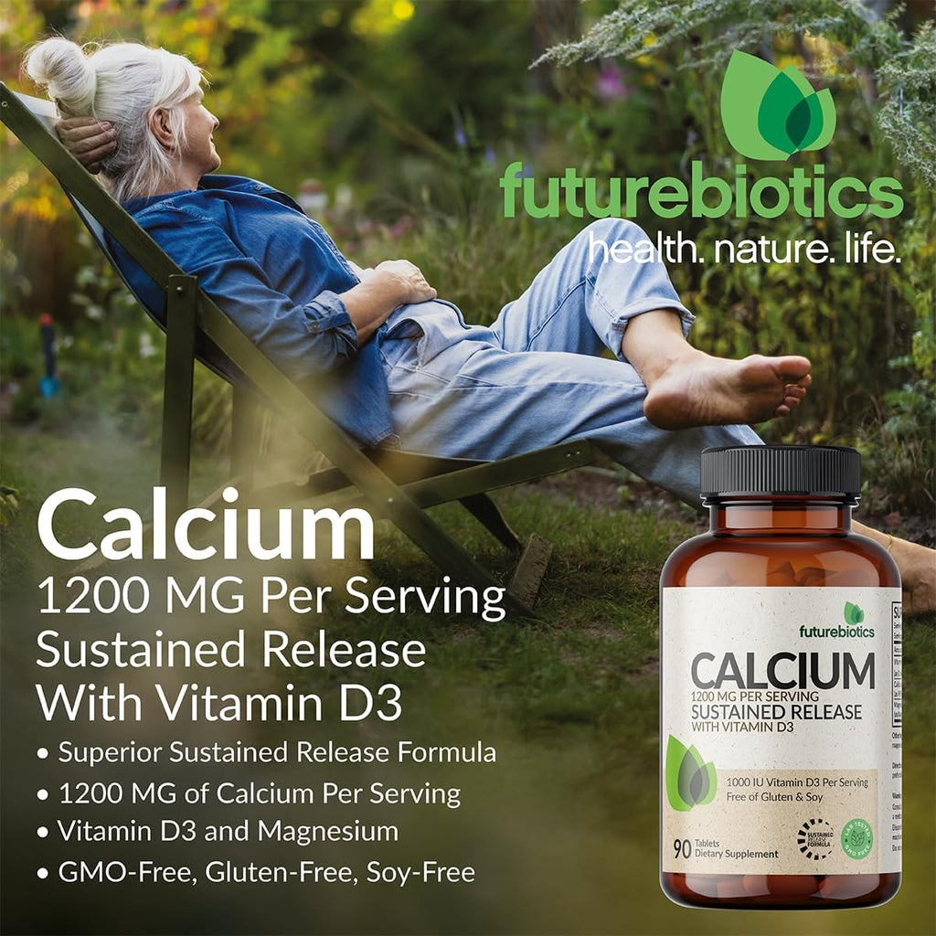 Futurebiotics Calcium 1200 MG Per Serving Sustained Release with Vitamin D3 1000 IU Per Serving Non-GMO, 180 Vegetarian Tablets