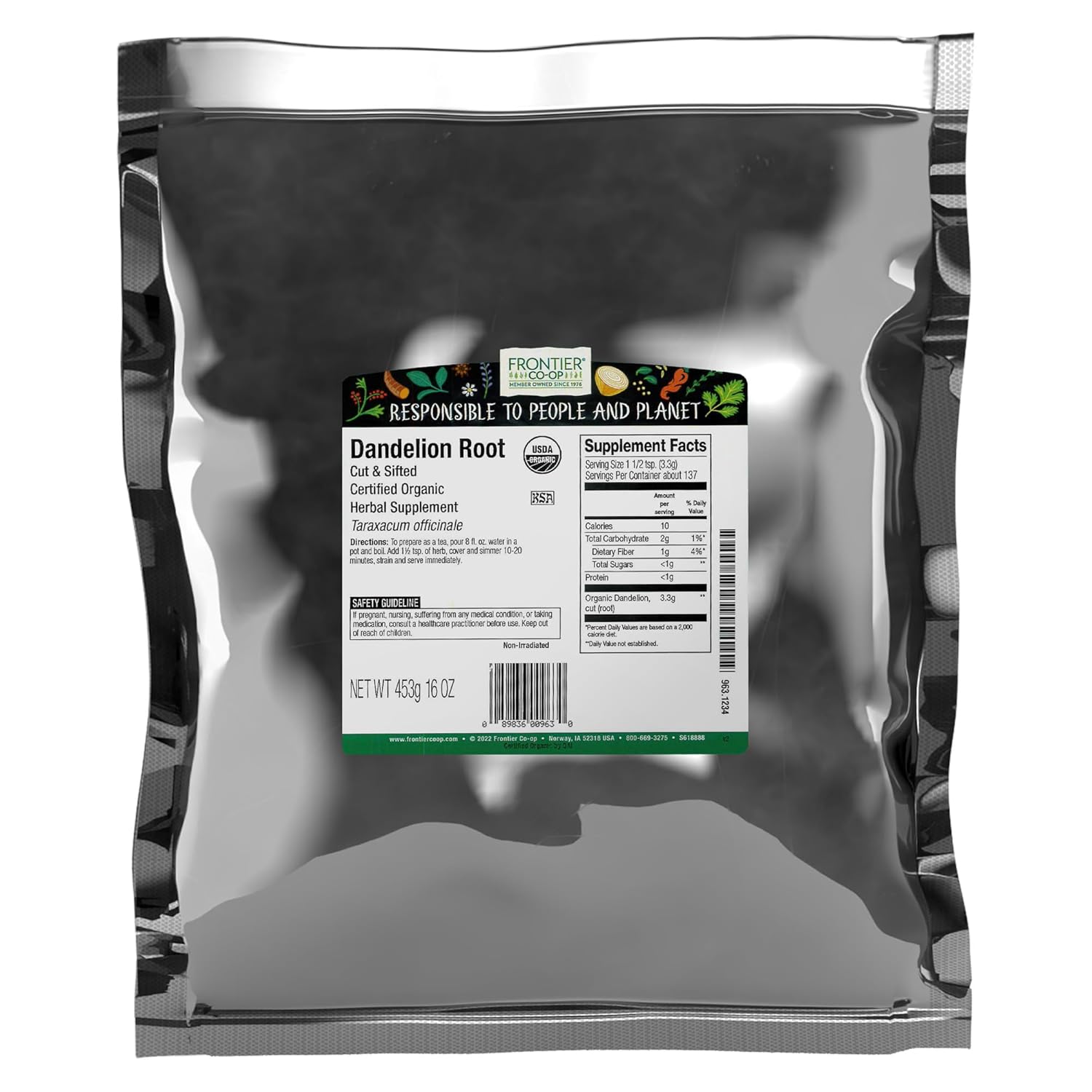 Frontier Co-Op Organic Dandelion Root, Cut and Sifted, 1 Pound