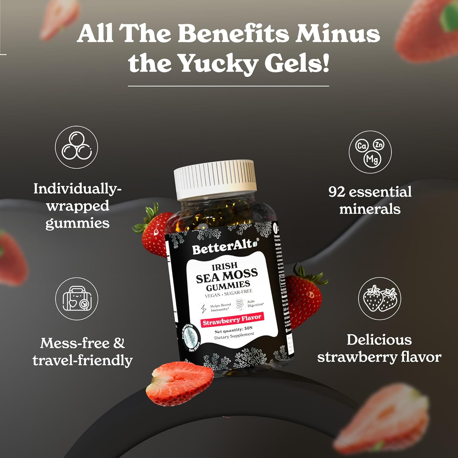 Irish Sea Moss Gummies | Strawberry Flavor | Lab-Tested for Purity | Supports Immune Health & Energy | 1-Month Pack